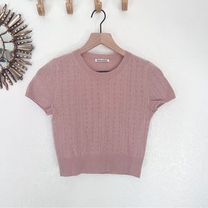 Reformation Cropped Cashmere Short Sleeve Sweater Pink - Size Small